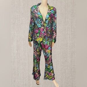 Multicolor Sequin Floral Stretch Suit XL